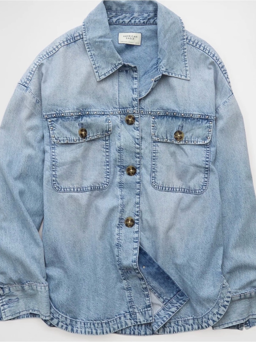 American Eagle Outfitters Light Wash Denim Shacket - Pale Blue